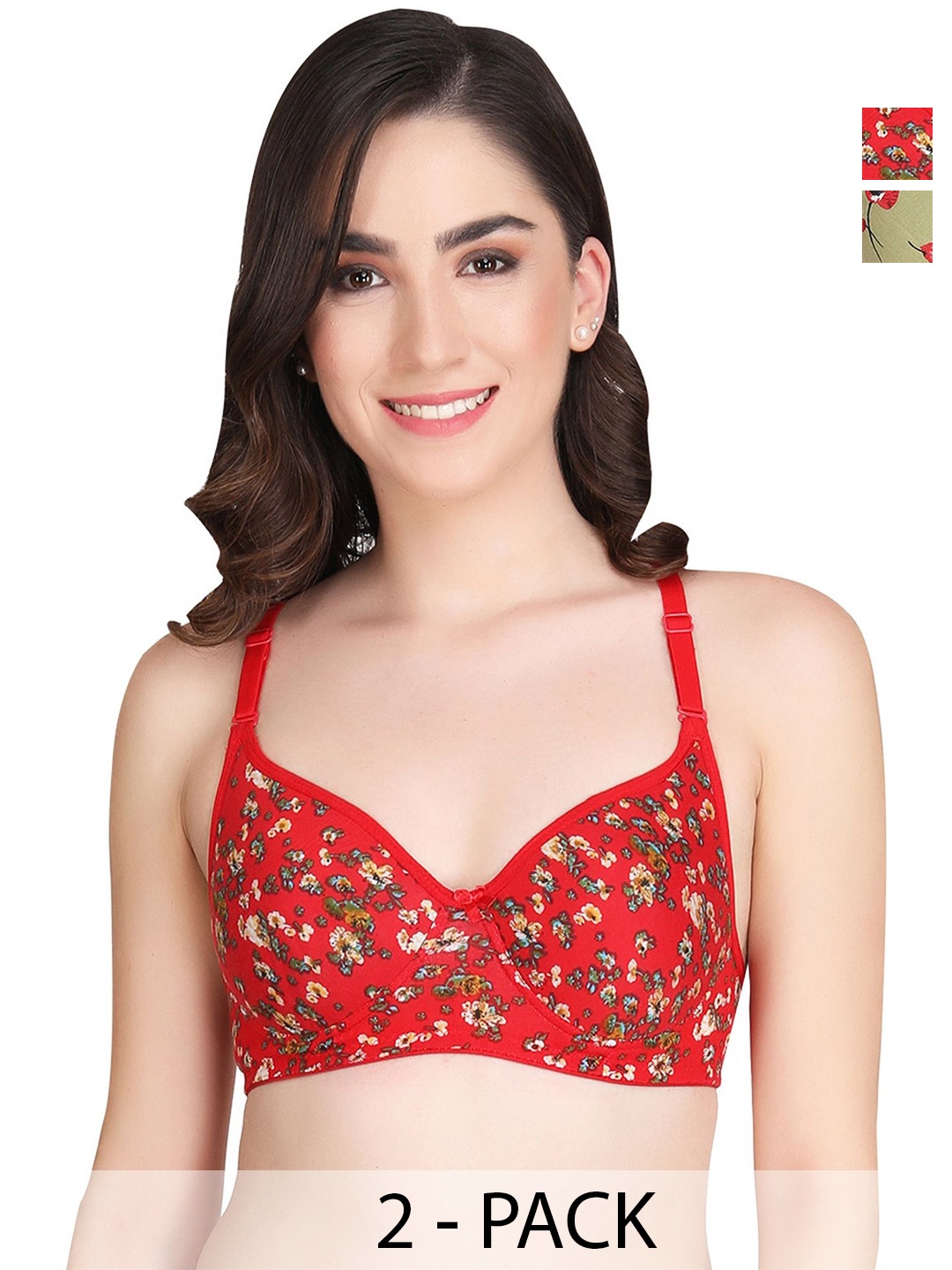 

Liigne Women Pack of 2 Floral Printed Full Coverage Lightly Padded Bras, Green