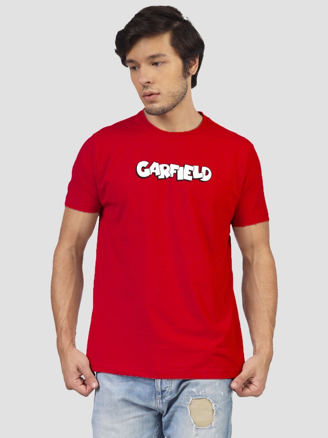 

Greylongg Men Garfield Graphic Printed Round Neck Cotton T-shirt, Red
