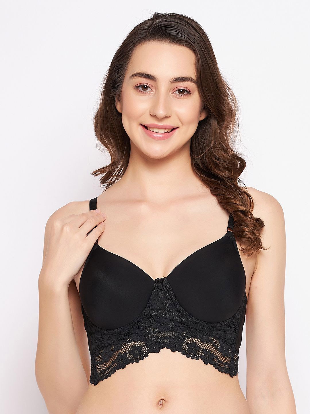 

Clovia Women Full Coverage Underwired Lightly Padded Bralette Bra, Black