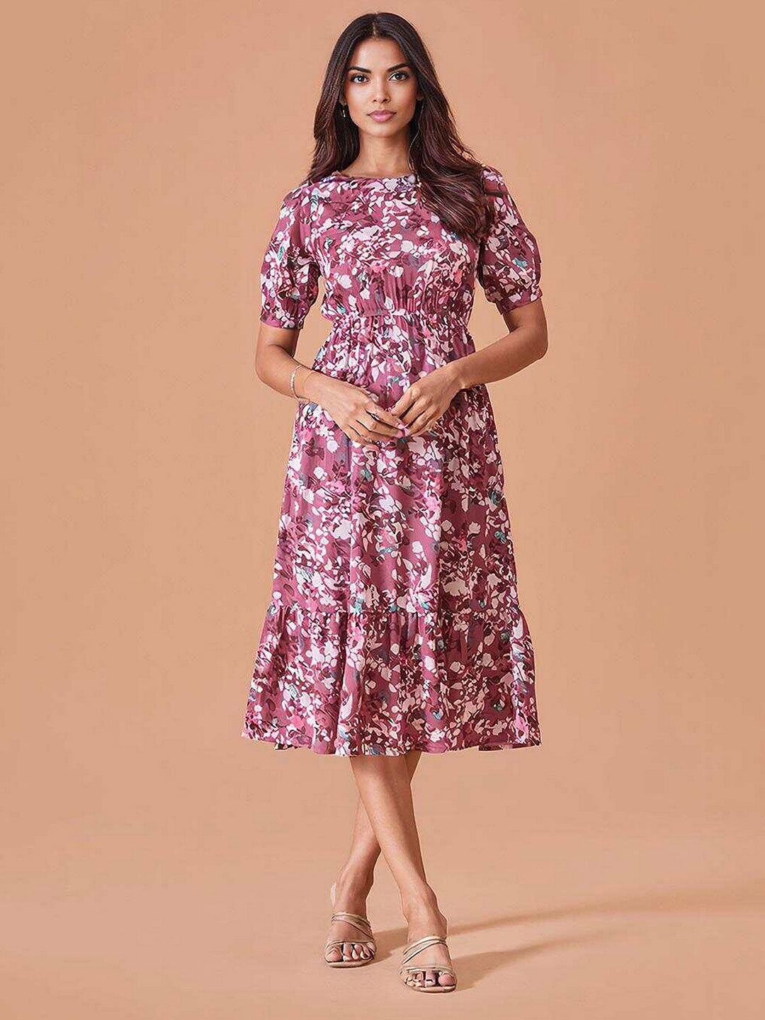 

DressBerry Floral Print Fit & Flare Midi Dress, Pink