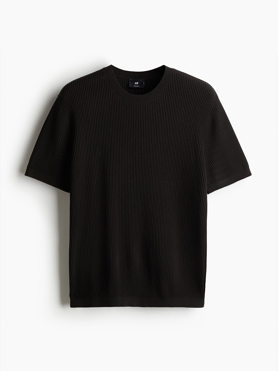 

H&M Regular Fit Rib-Knit T-shirt, Black