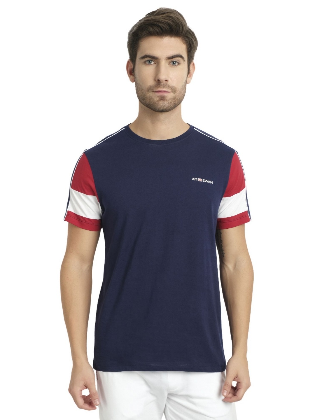 

AMSWAN Men Printed Extended Sleeves Pockets T-shirt, Navy blue