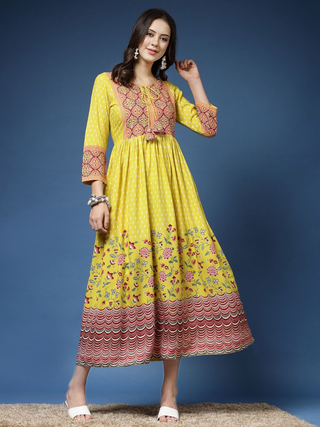 

AHMI Floral Print Fit & Flare Midi Dress, Mustard