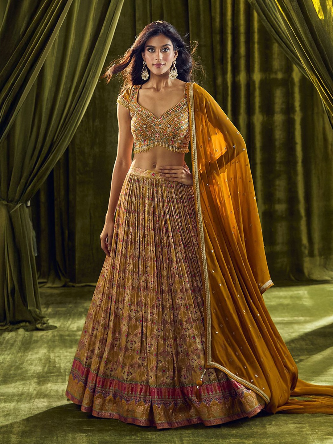 

Alaya Advani Embroidered Beads and Stones Ready to Wear Lehenga & Blouse With Dupatta, Yellow