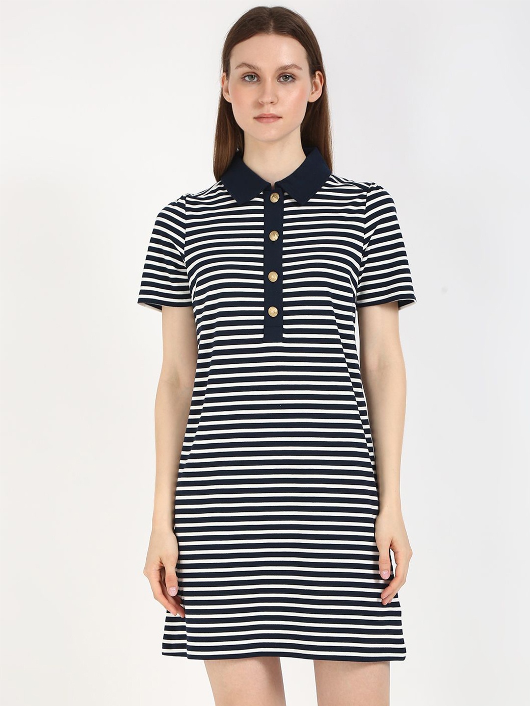 

Tommy Hilfiger Women Shirt Collar Striped Cotton T-shirt Dress, Navy blue