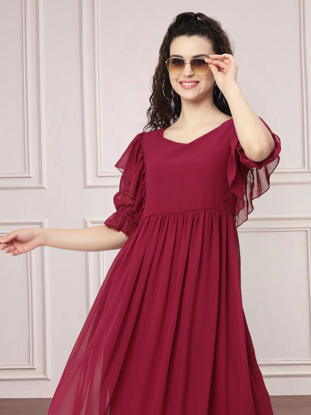 

MISS AYSE Applique Fit & Flare Dress, Maroon