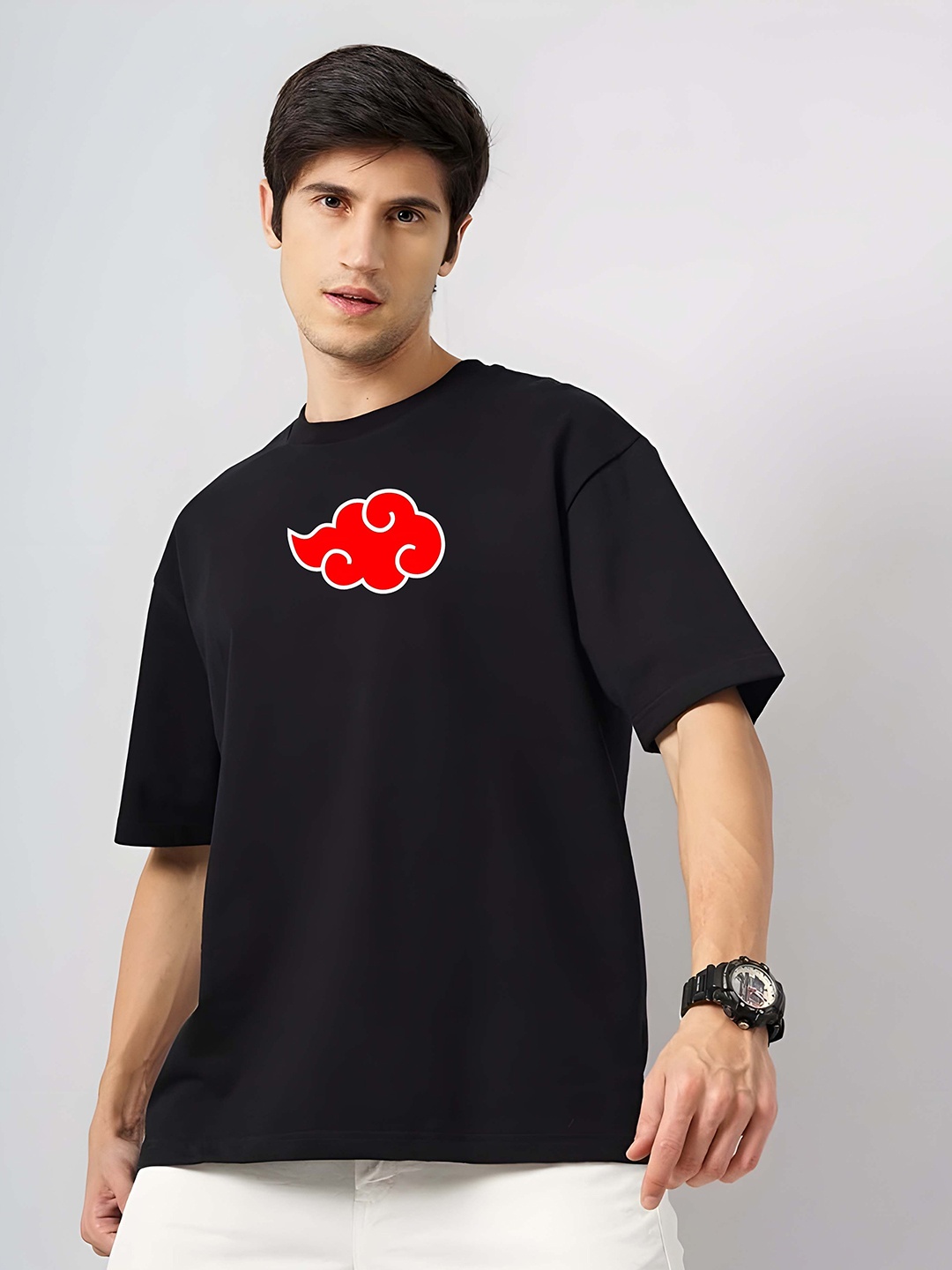 

Krimmple Men Drop-Shoulder Sleeves Pure Cotton T-shirt, Black