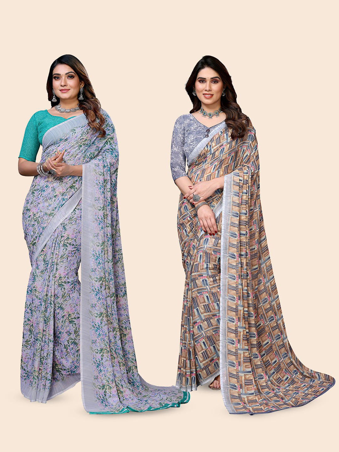 

Moda Rapido Floral Poly Georgette Saree, Grey