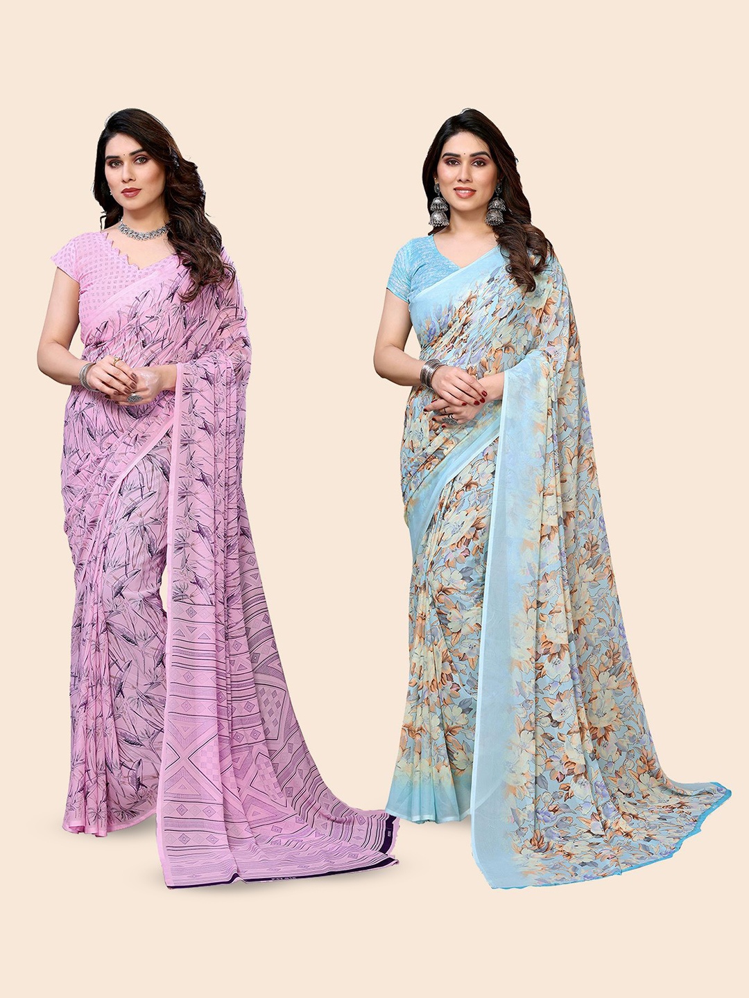 

Moda Rapido Floral Poly Georgette Saree, Pink