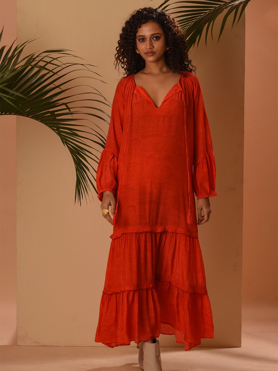 

WHIMS Women A-Line Midi Dress, Red
