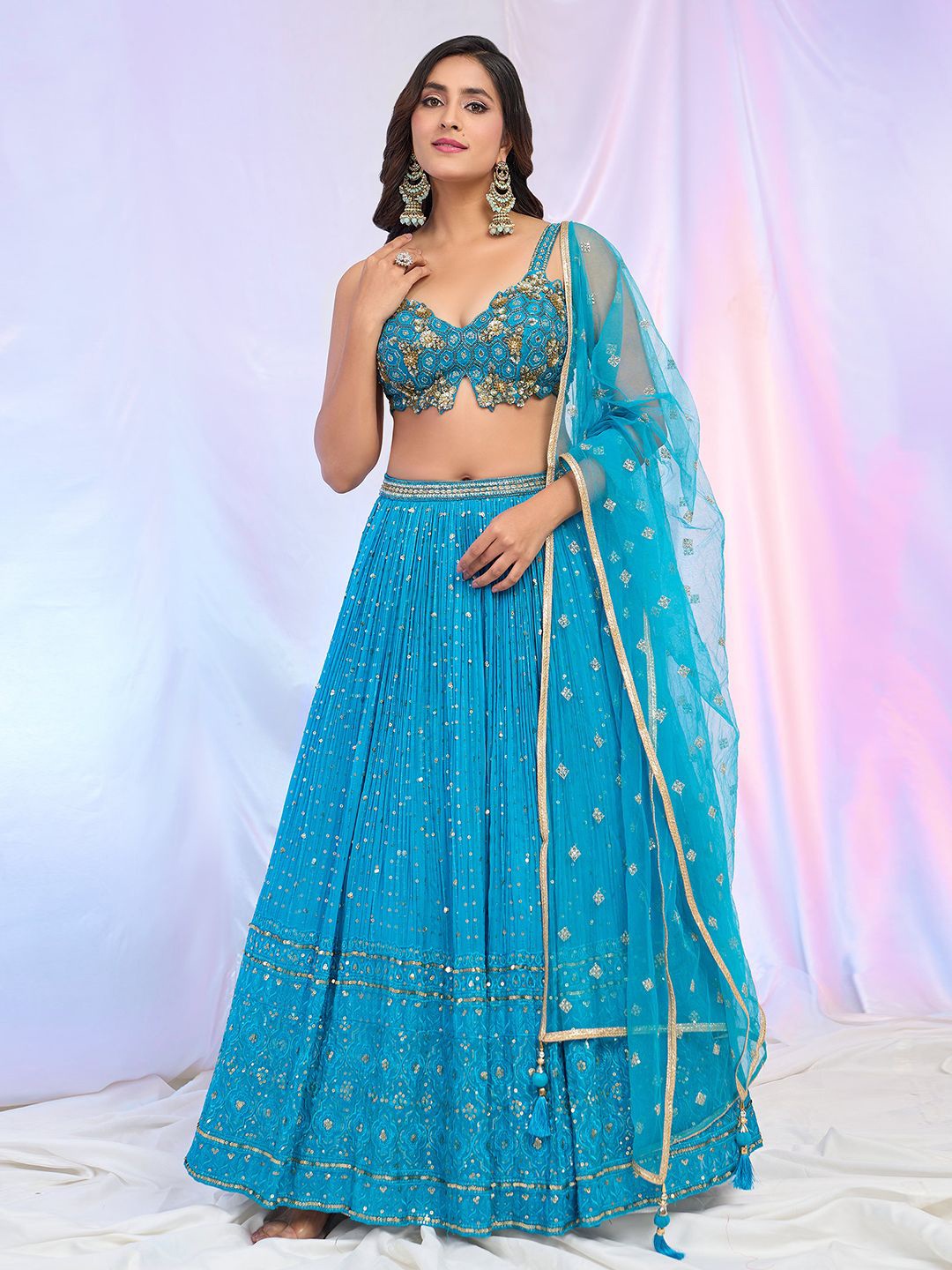 

Alaya Advani Embroidered Sequinned Ready to Wear Lehenga & Blouse With Dupatta, Blue
