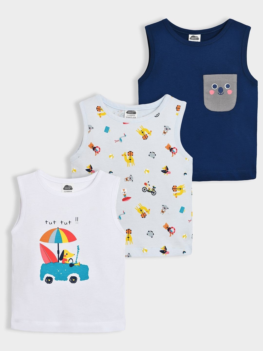 

MiArcus Kids Printed Tank T-Shirt Pack Of 3, Navy blue