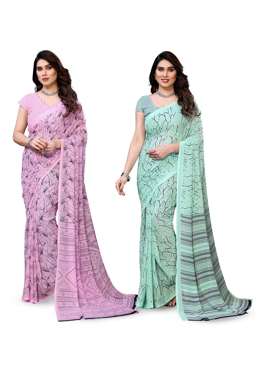 

Moda Rapido Floral Poly Georgette Saree, Pink