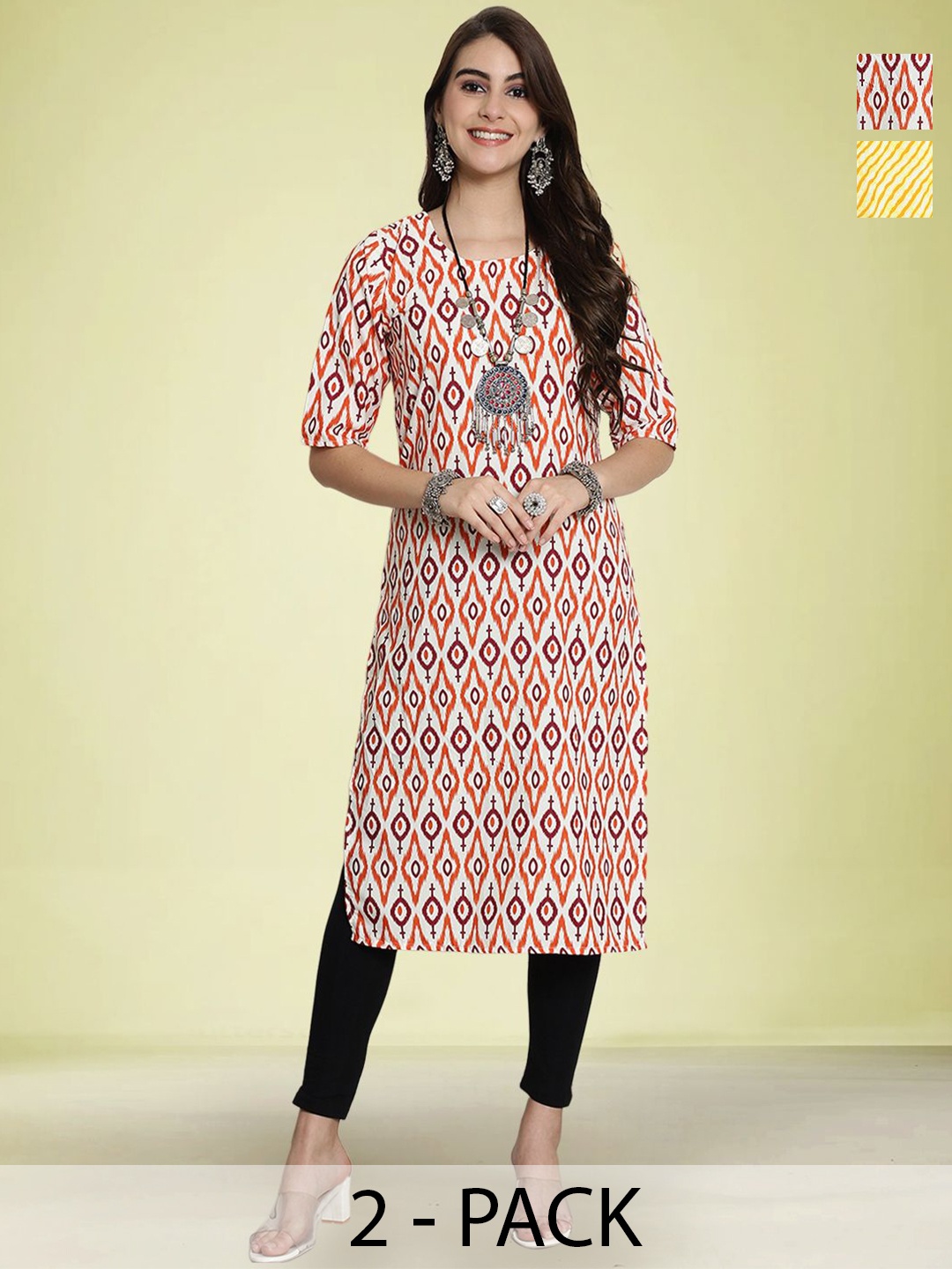 

Moda Rapido Pack Of 2 Printed Straight Kurta, Yellow