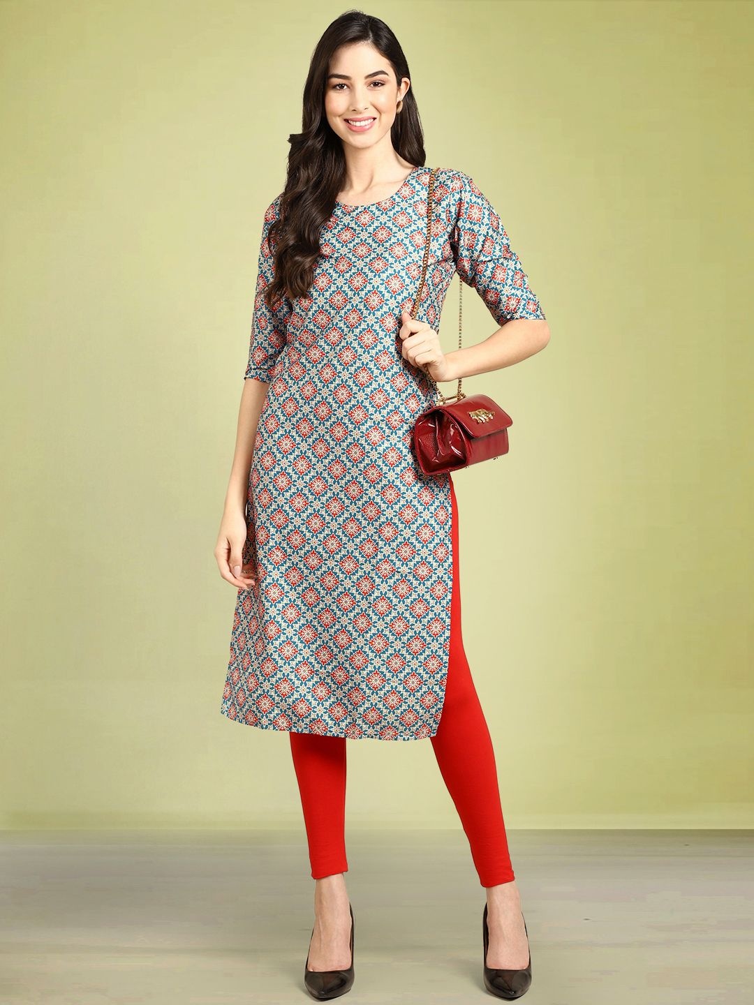 

Moda Rapido Floral Printed Round Neck Straight Kurta, Blue