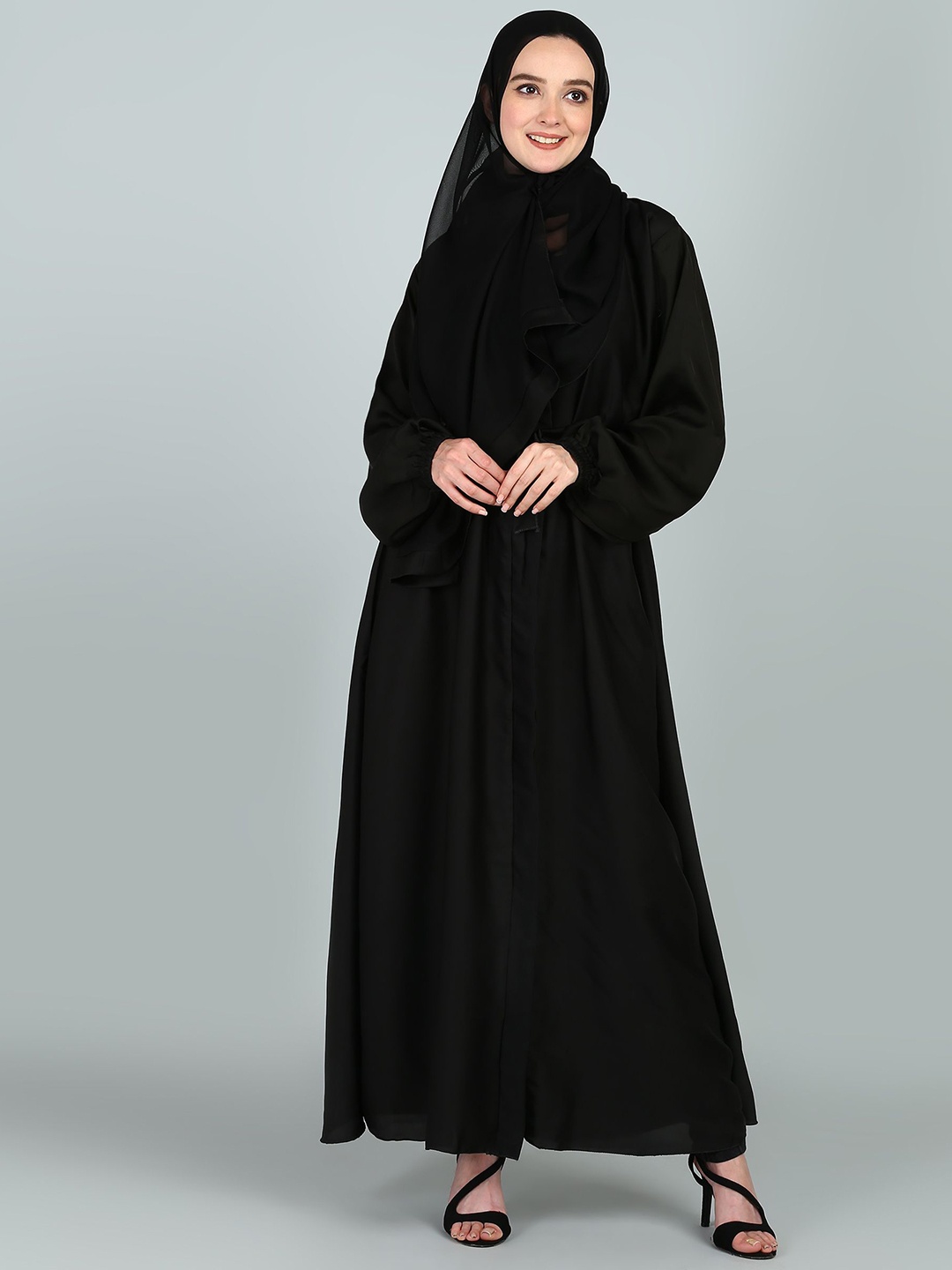 

BROKE BRAND Front Open Abaya With Belt, Black