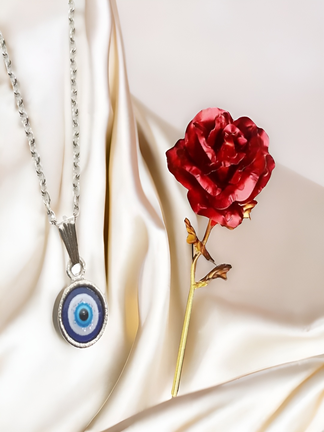 

UNIVERSITY TRENDZ Red Evil Eye Pendant Chain & Red Rose Combo Set