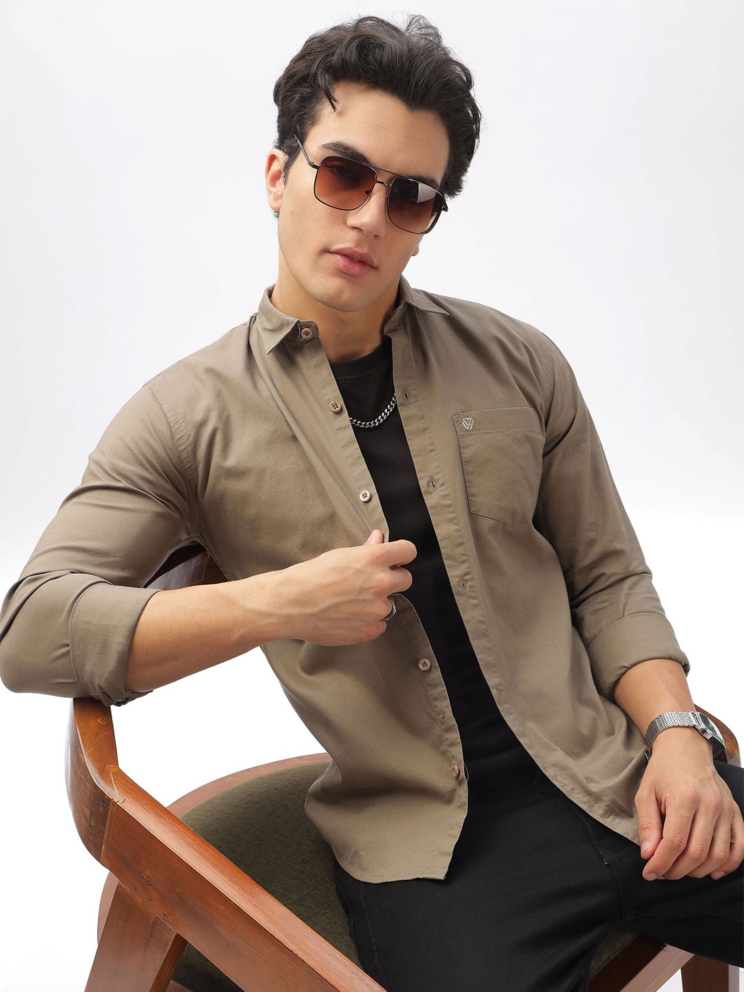 

BS BLUE SQUAD Men Slim Fit Opaque Casual Shirt, Brown