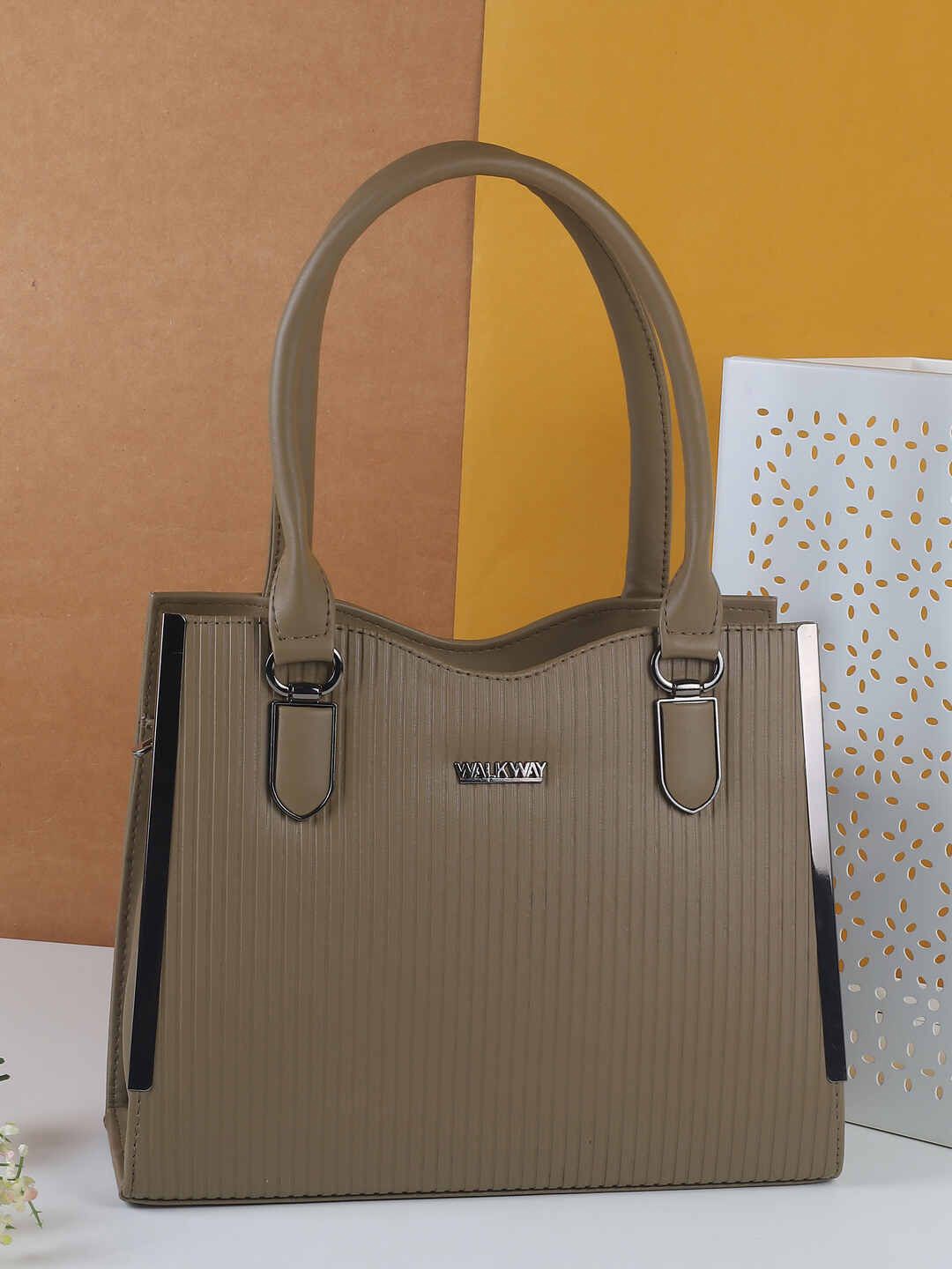 

WALKWAY by Metro Colourblocked Structured Sling Bag with Cut Work, Khaki