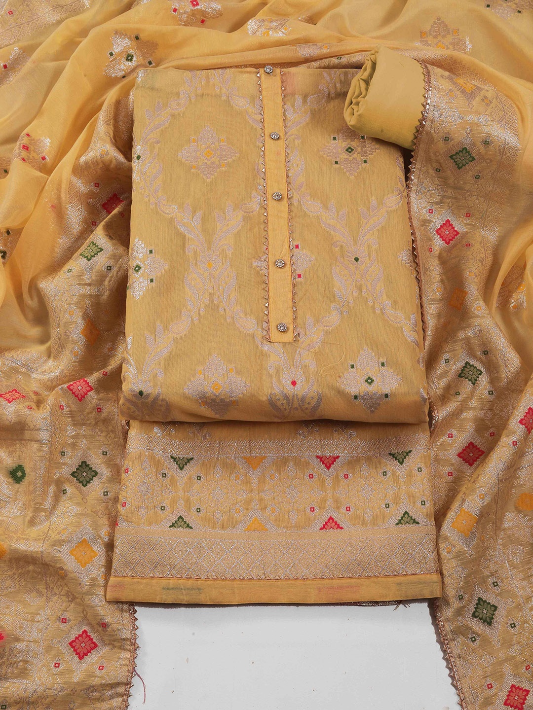 

TAVAS Art Silk Unstitched Dress Material, Yellow