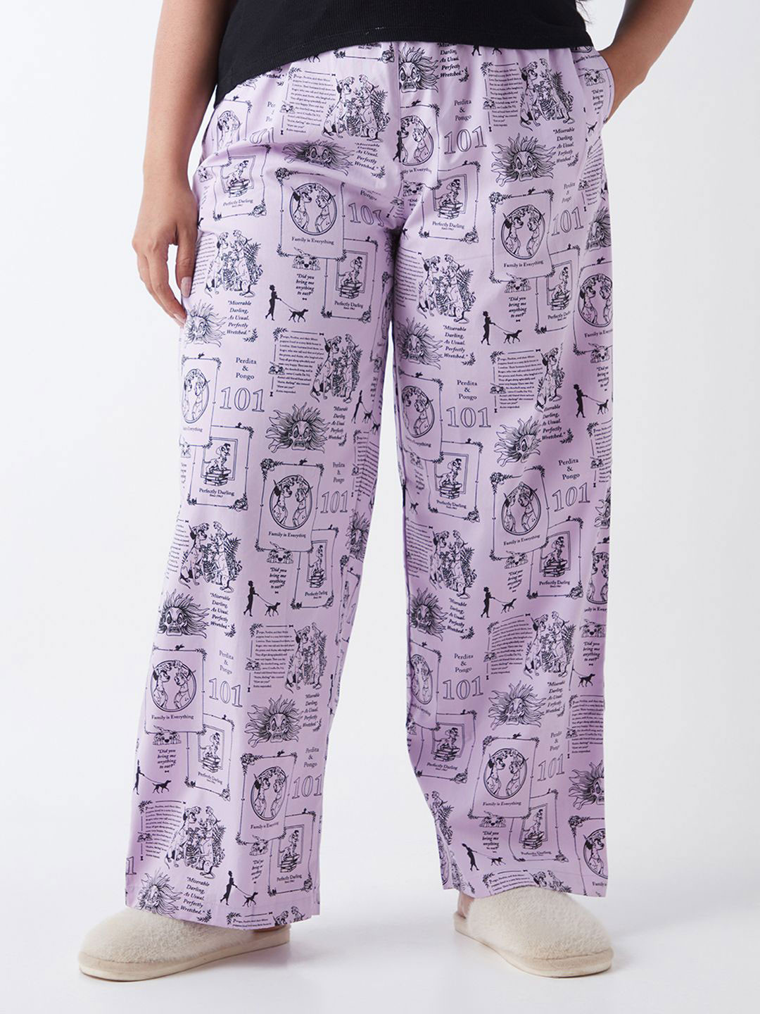 

Bewakoof Plus Women's Purple All Over Printed Plus Size Wide Leg Lounge Pants