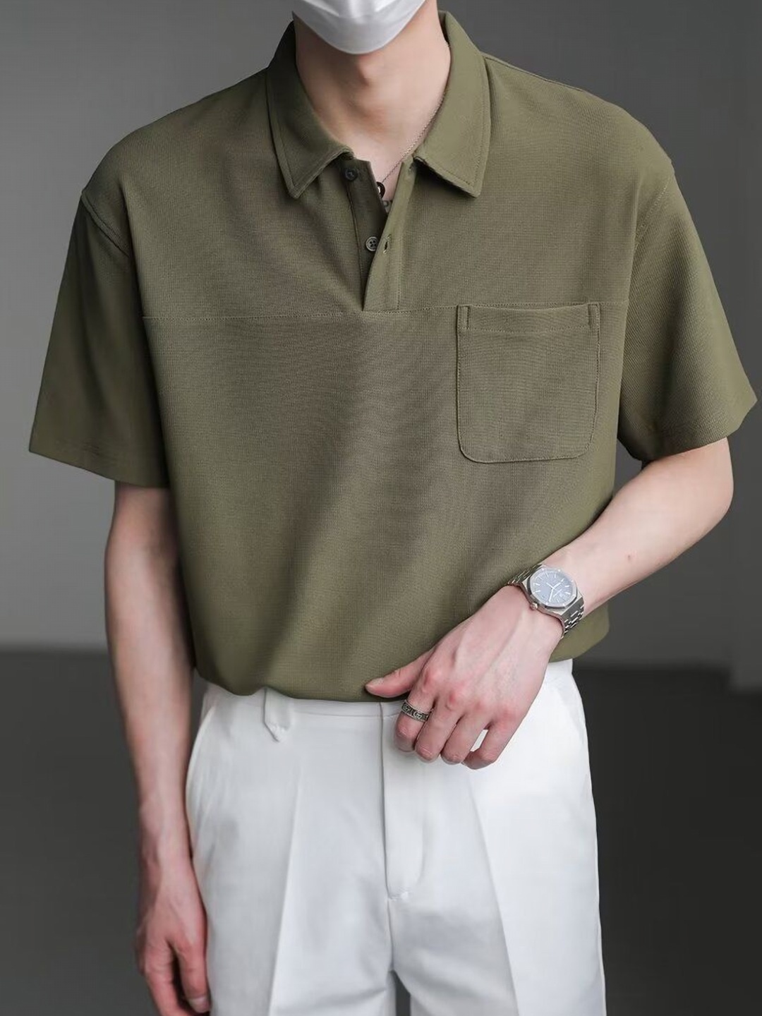 

StyleCast Men Solid Polo Collar Silk T-shirt, Olive