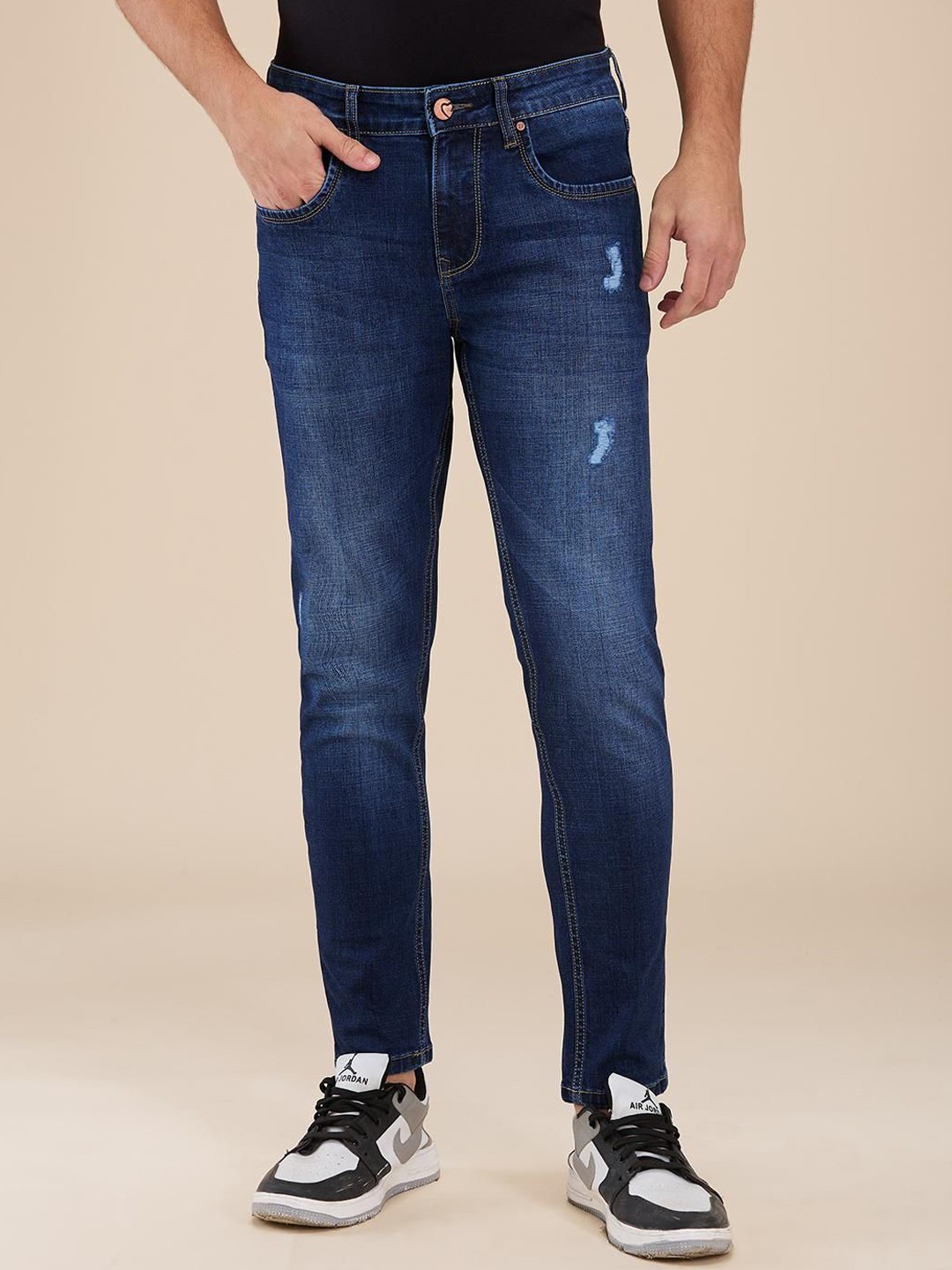 

Being Human Men Classic Slim Fit Low Distress Light Fade Stretchable Jeans, Blue