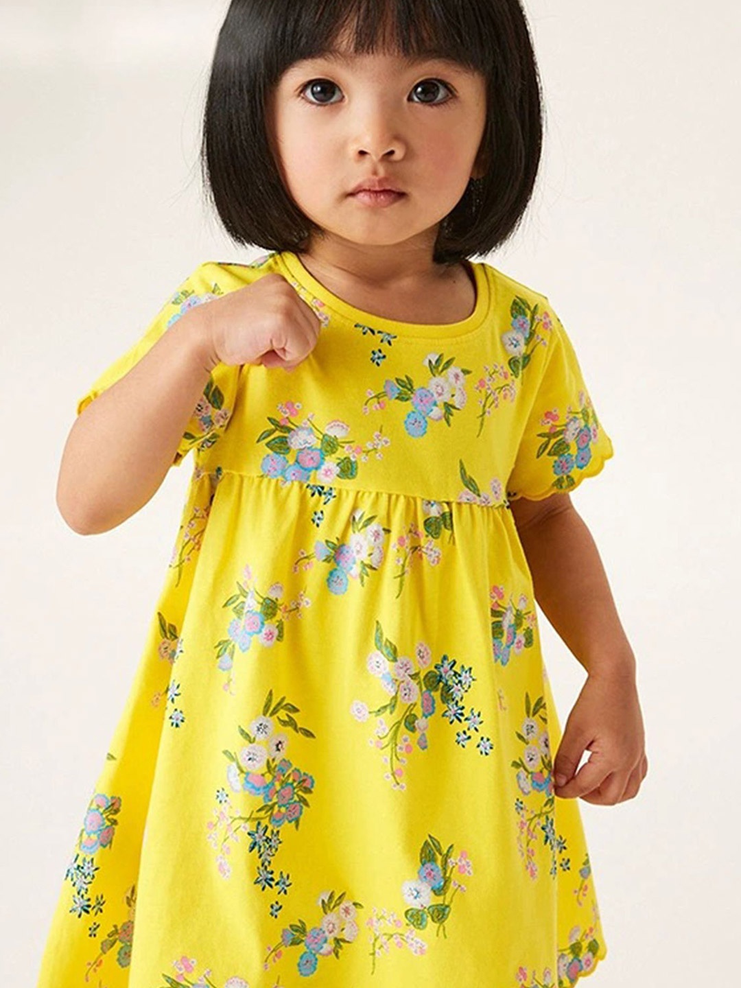 

LULU & SKY Girls Floral Print Pure Cotton Empire Dress, Yellow