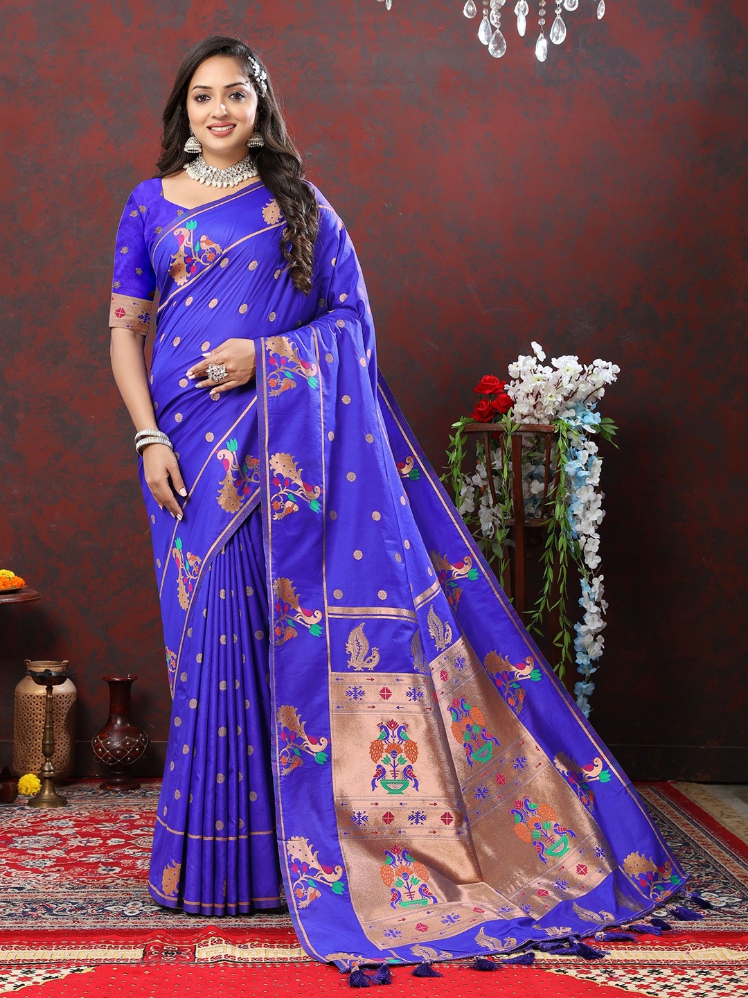 

LeeliPeeri Designer Woven Design Zari Paithani Saree, Navy blue