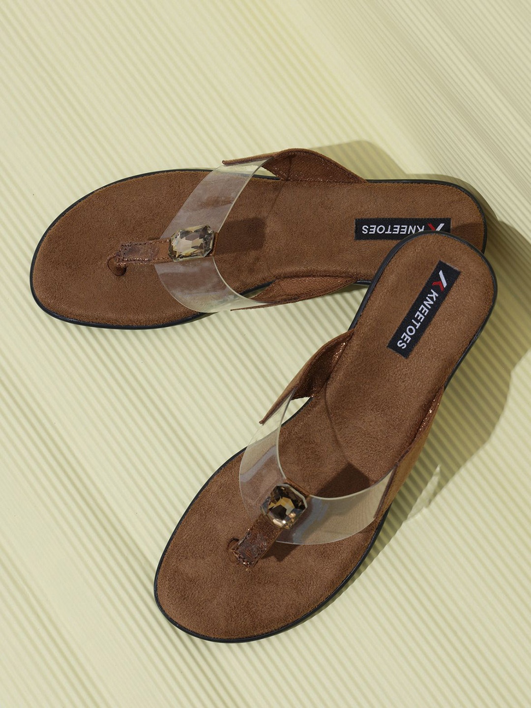 

KNEETOES Women T-Strap Flats Flats, Bronze