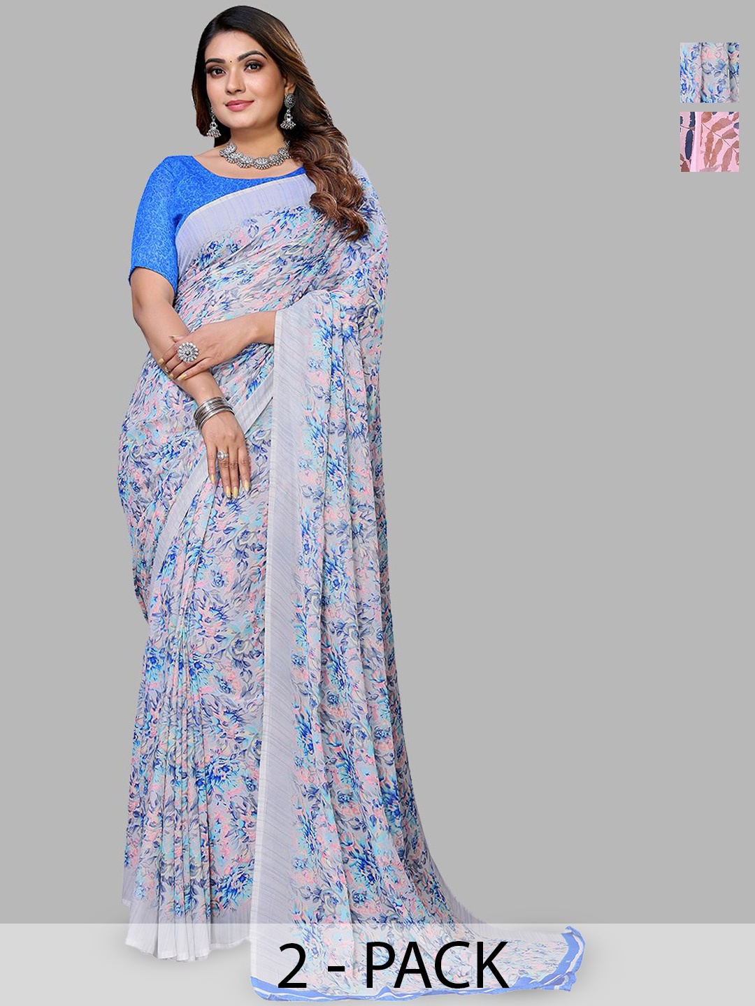 

Moda Rapido Floral Poly Georgette Saree, Pink