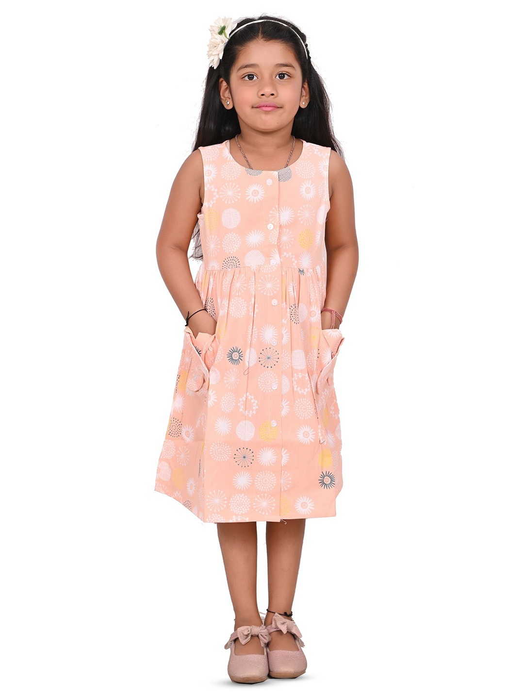 

GIANNA Polka Dot Print A-Line Dress, Orange