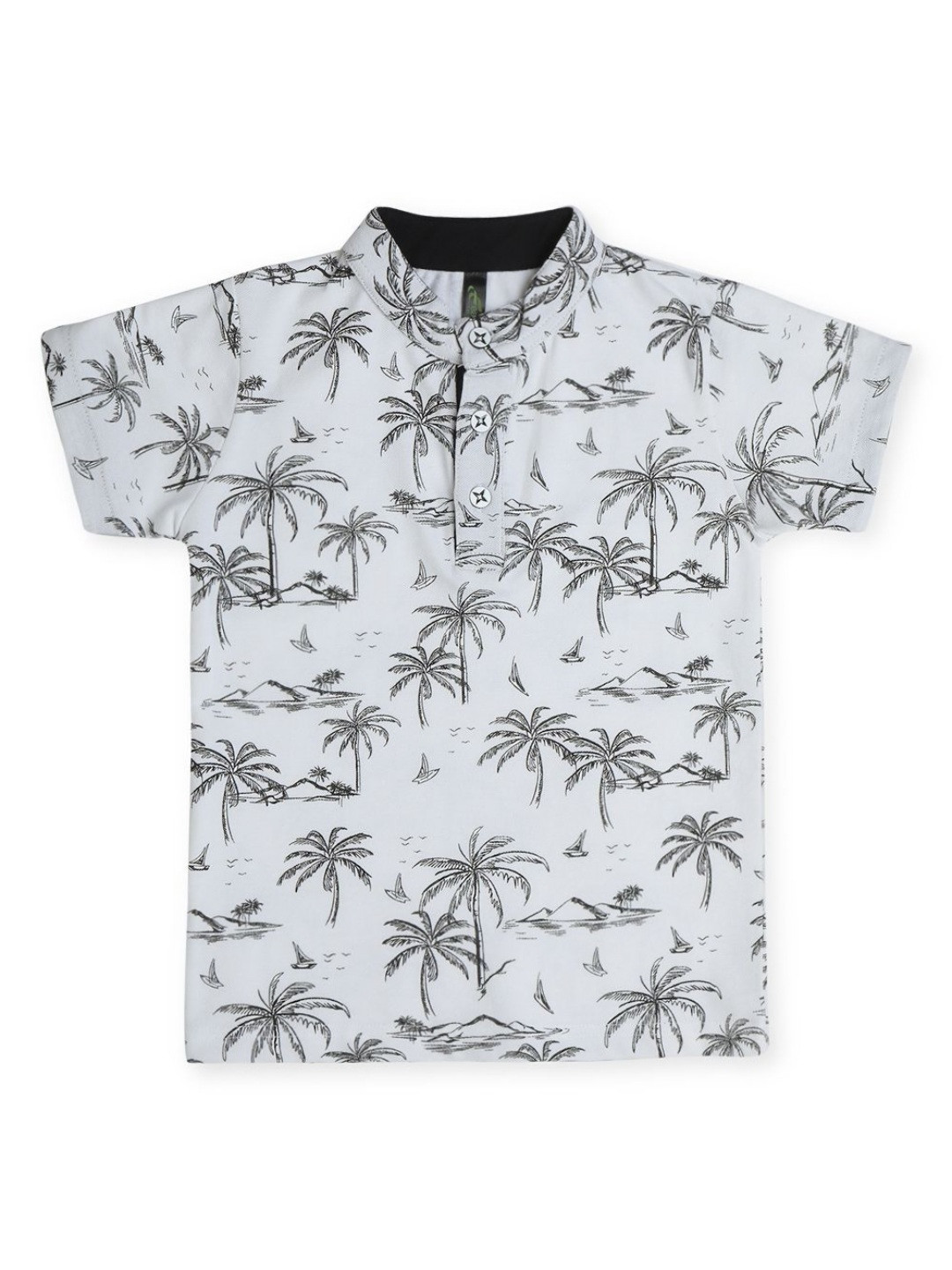 

earth conscious Boys Floral Printed Mandarin Collar Tropical Pure Cotton Pockets T-shirt, White