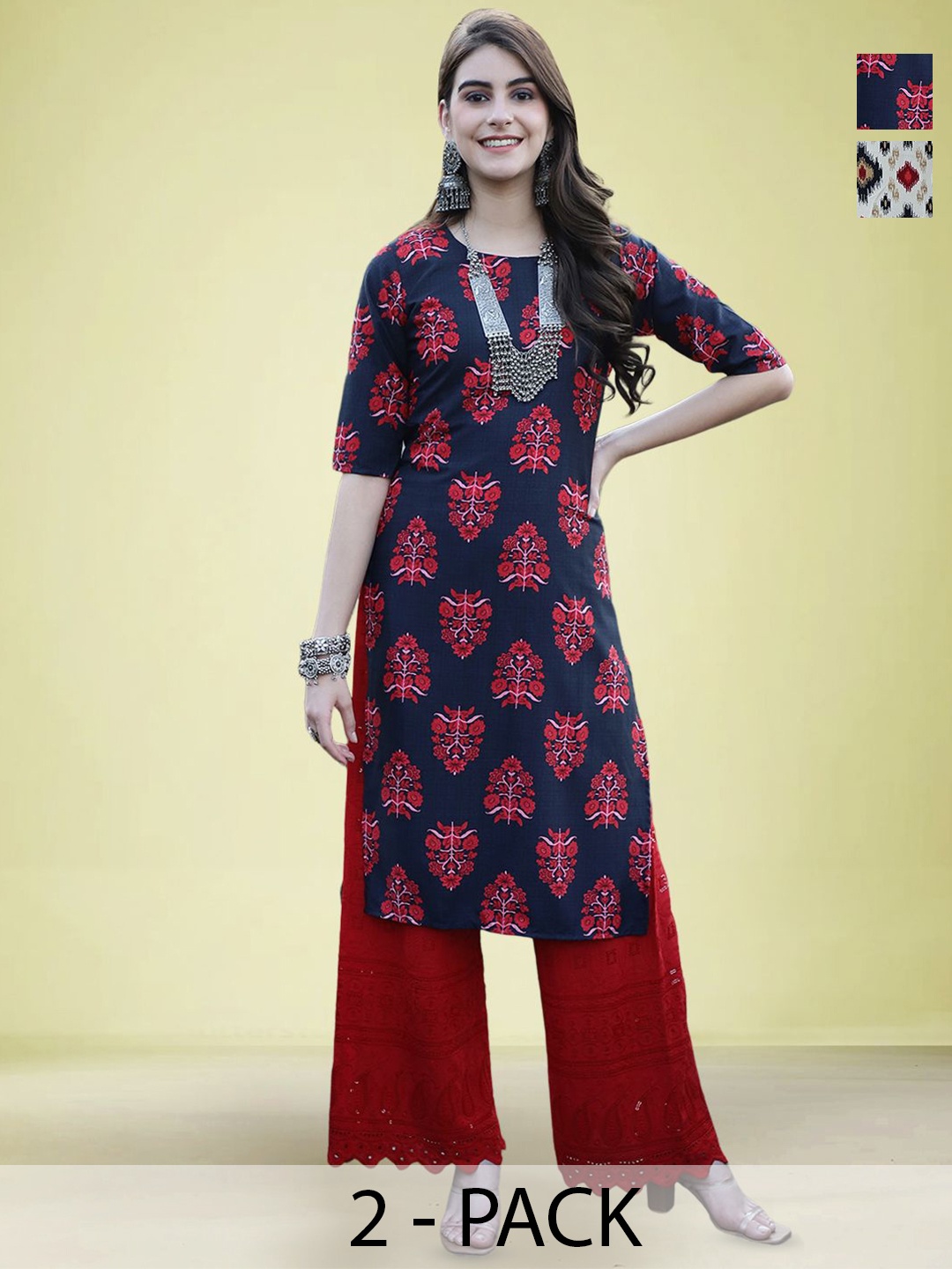 

Moda Rapido Pack Of 2 Printed Straight Kurtas, White