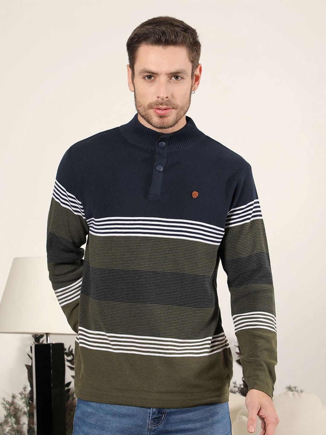 

COBB Men Striped Pullover, Navy blue