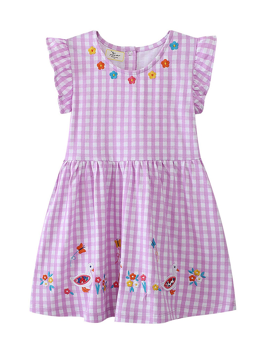 

LULU & SKY Girls Checked Flutter Sleeve Fit & Flare Dress, Purple