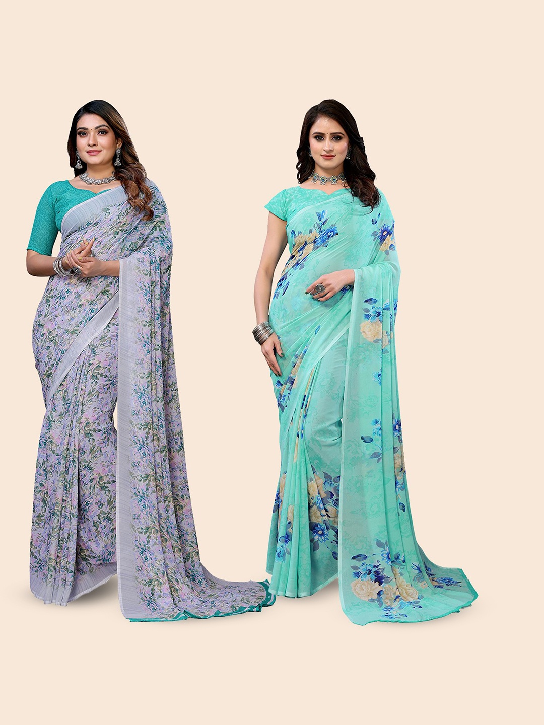 

Moda Rapido Floral Poly Georgette Saree, Green