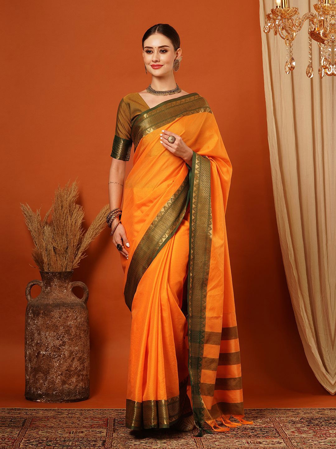 

VILLAGIUS Woven Design Zari Pure Silk Banarasi Saree, Yellow