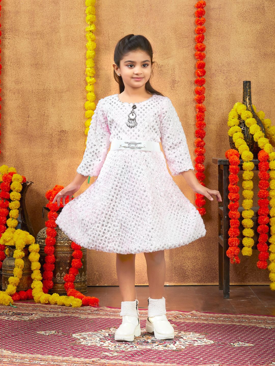 

BAESD Girls Embellished Woollen Fit & Flare Dress, Pink