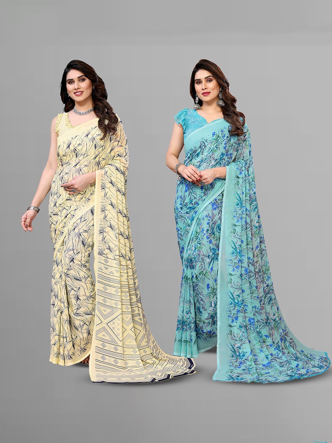 

Moda Rapido Floral Poly Georgette Saree, Blue