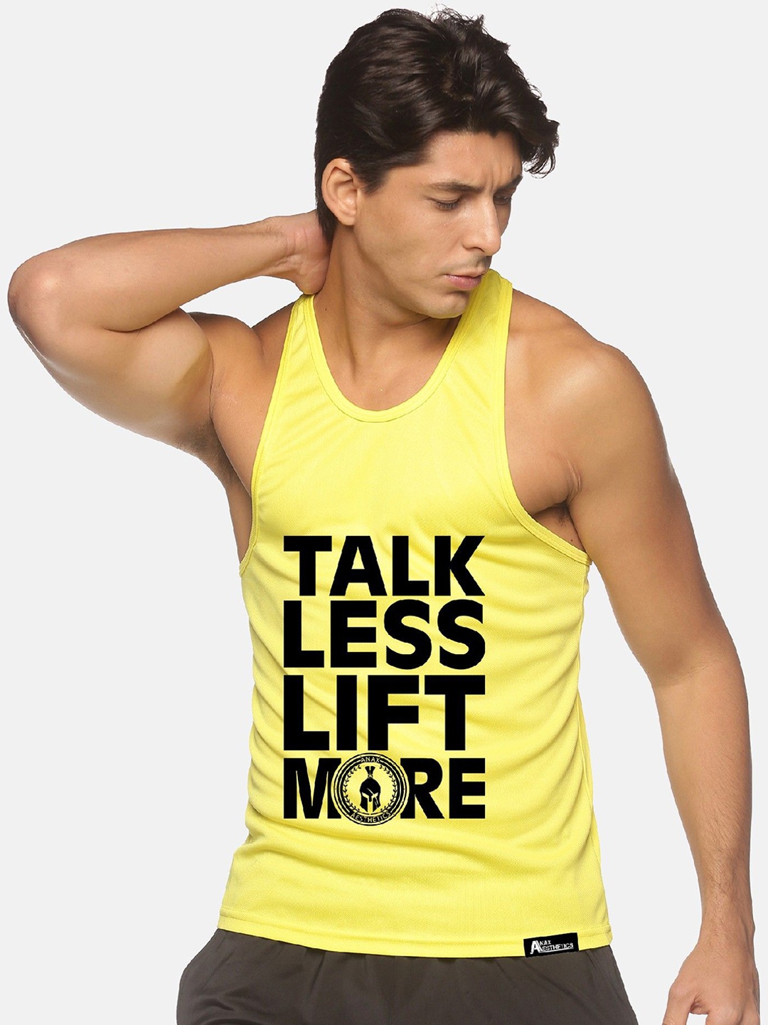 

Anax Aesthetics Men Polyester Dri-Fit Printed Sleeveless Sando Gym Vest Stringer Tank Top, Yellow