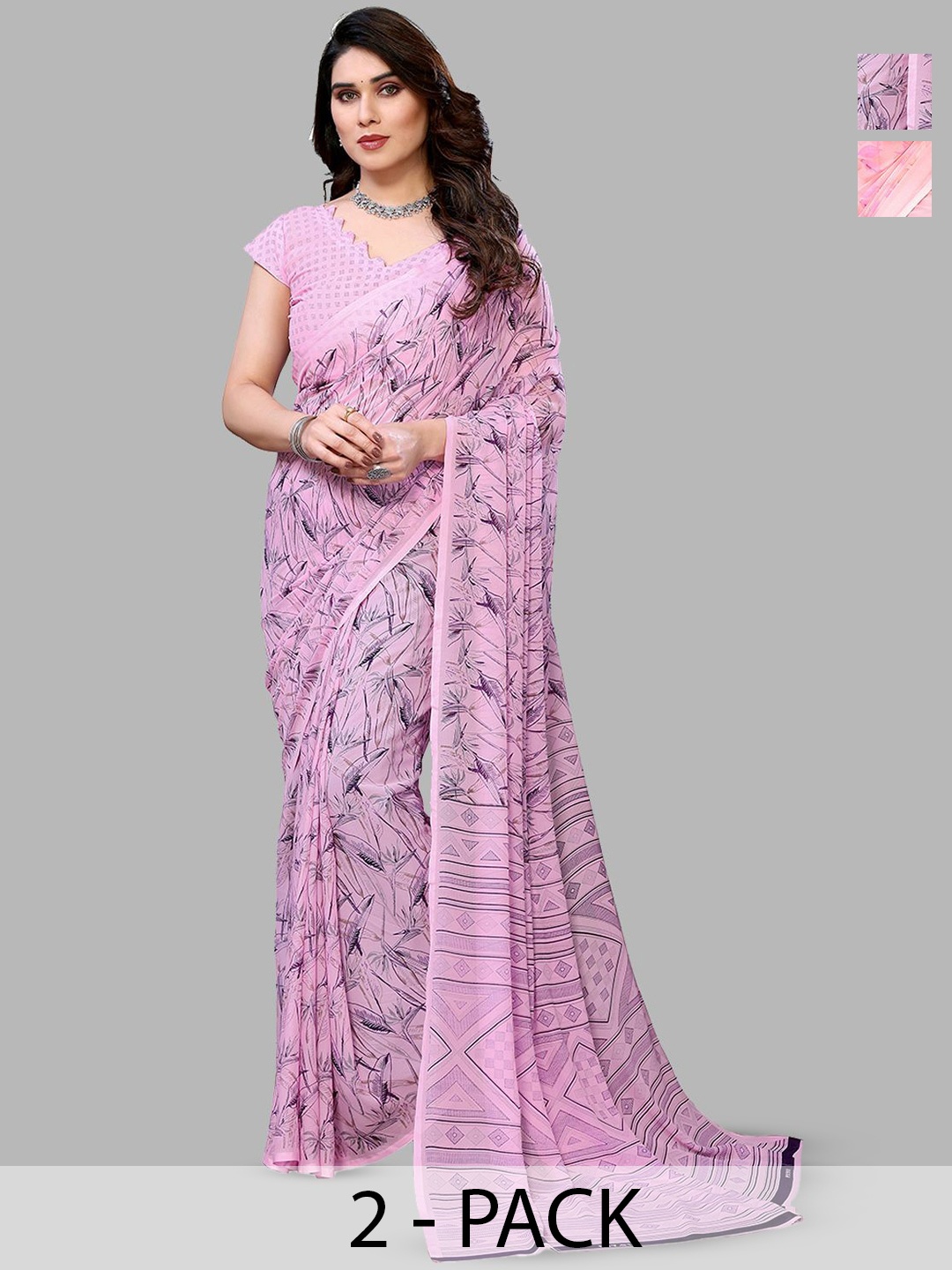 

Moda Rapido Floral Poly Georgette Saree, Pink