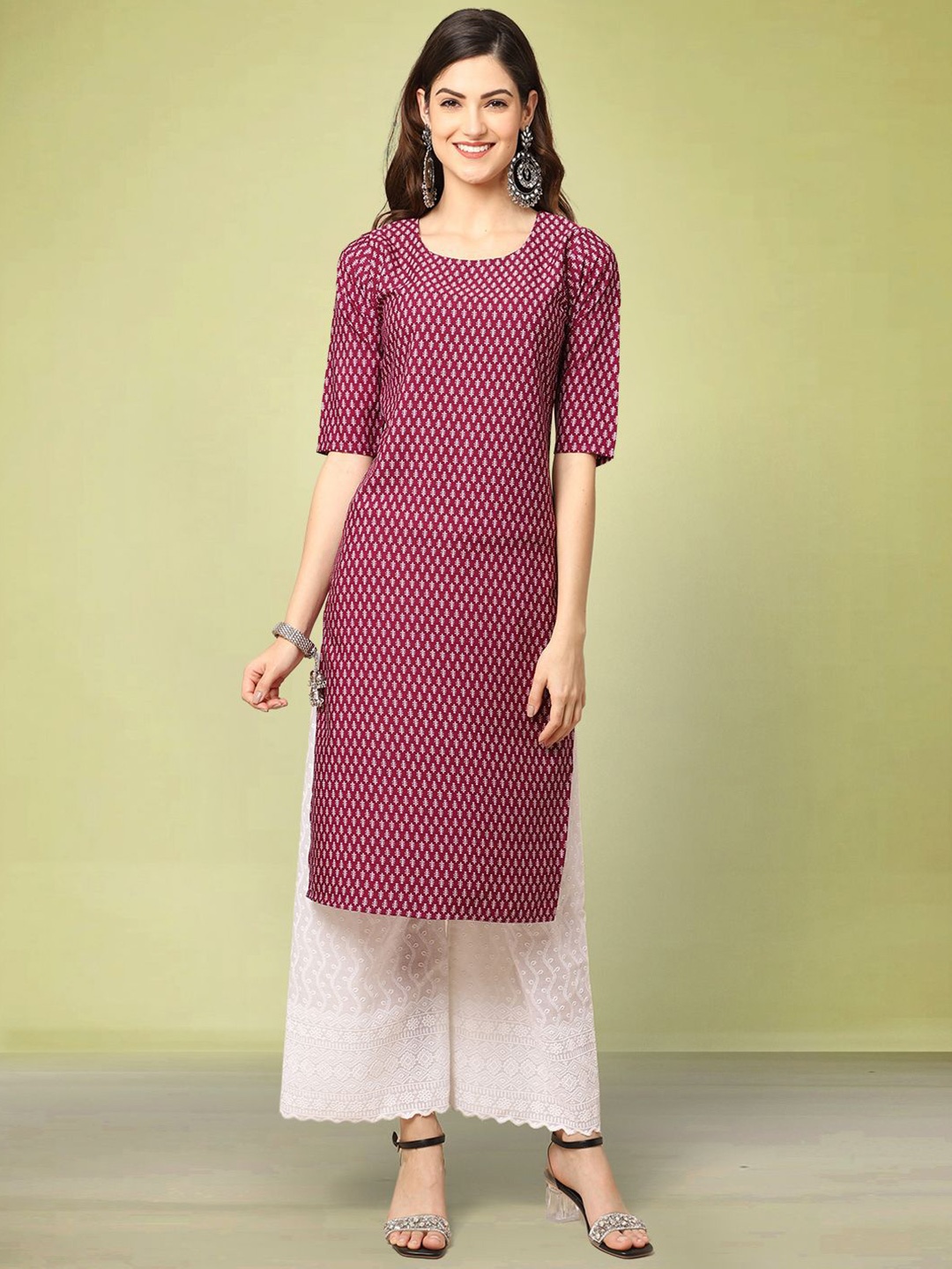 

Moda Rapido Ethnic Motifs Printed Round Neck Straight Kurta, Maroon