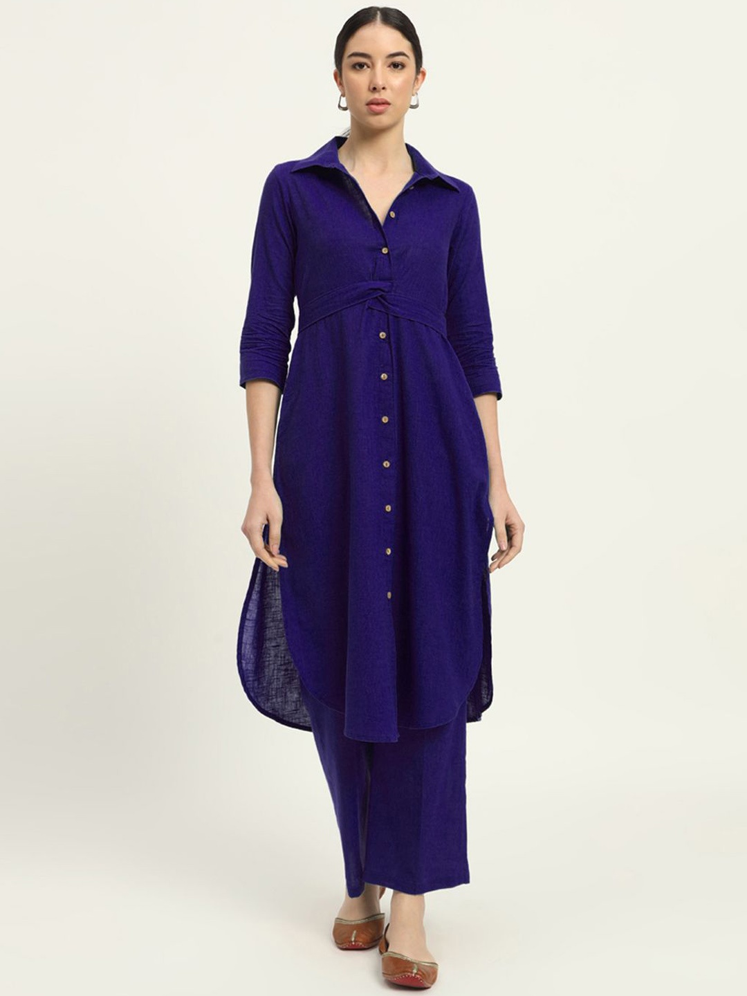 

Thevasa Pure Cotton Kurta With Trousers Co-Ords, Blue