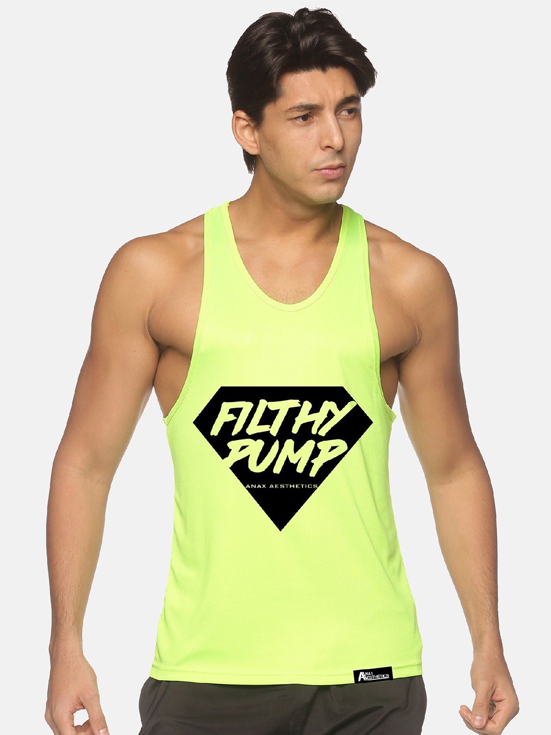 

Anax Aesthetics Men Polyester Dri-Fit Printed Sleeveless Sando Gym Vest Stringer Tank Top, Green