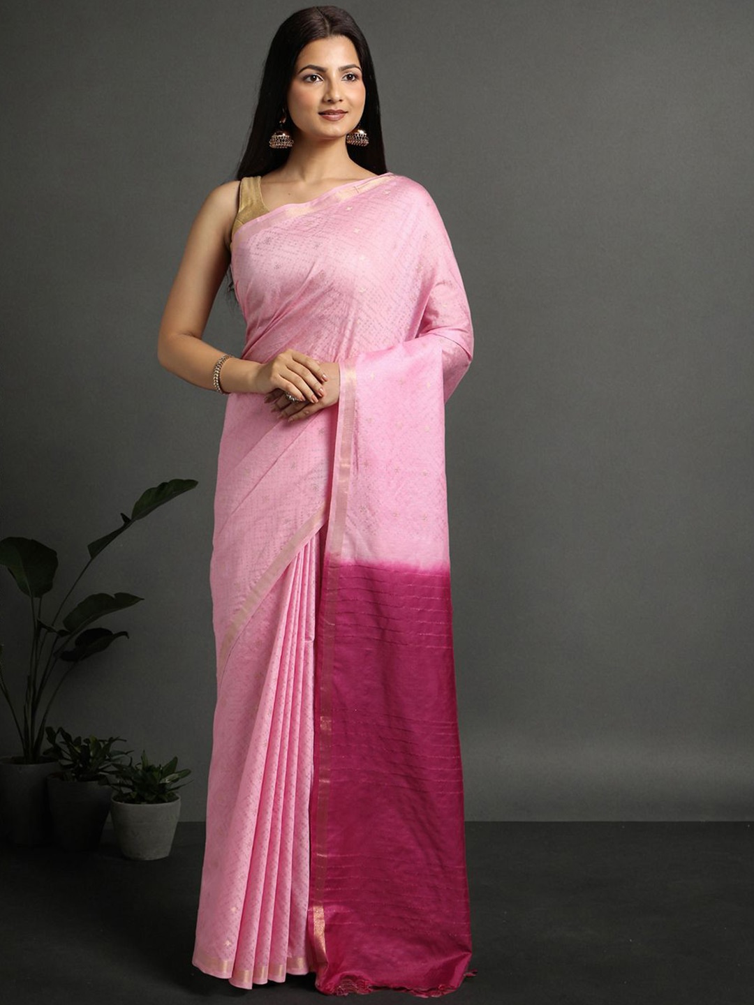 

Suha Woven Design Zari Bhagalpuri Saree, Pink