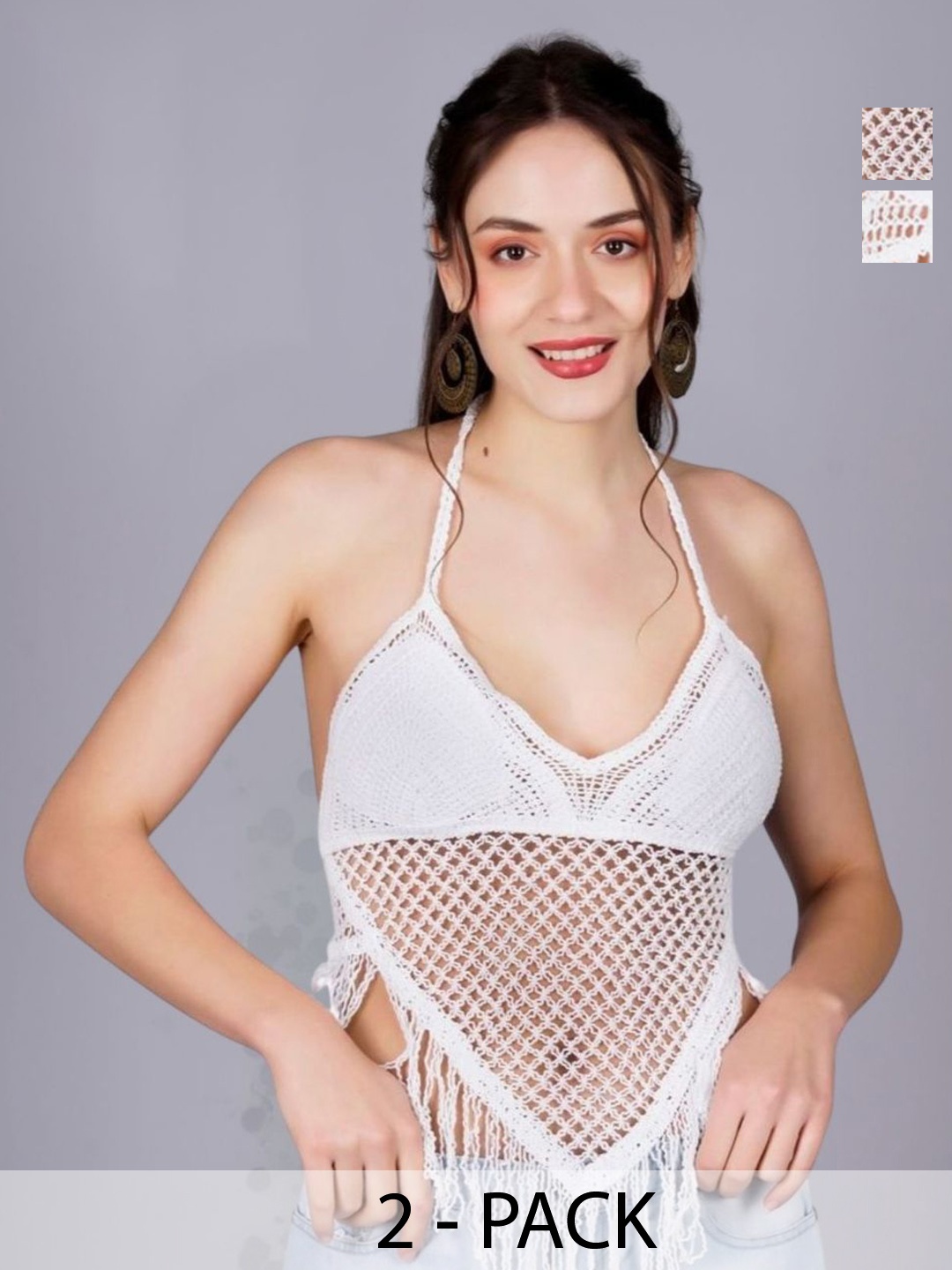 

Fabme Pack Of 2 Halter Neck Swim Tops, White