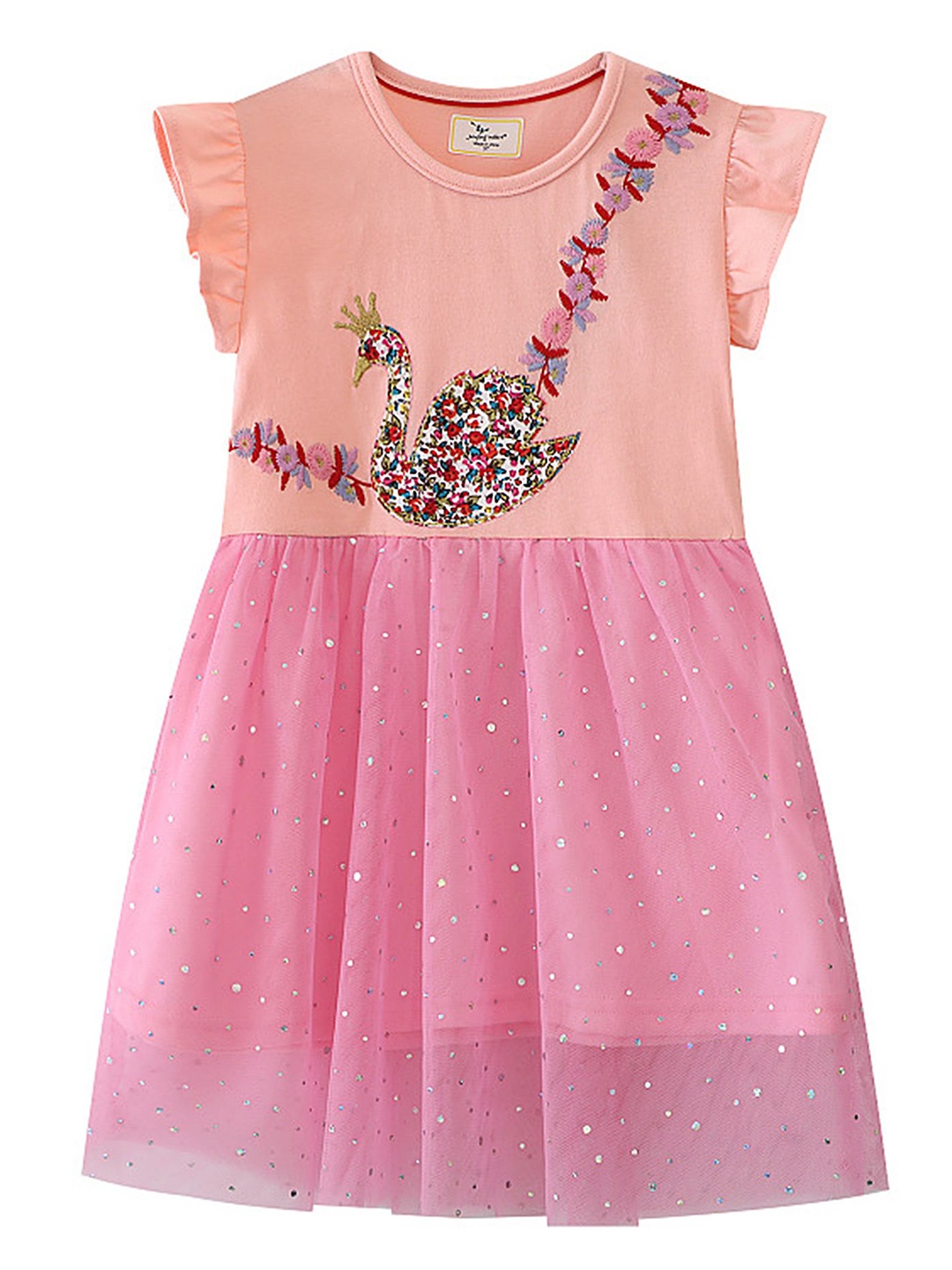 

LULU & SKY Girls Floral Print Fit & Flare Dress, Pink