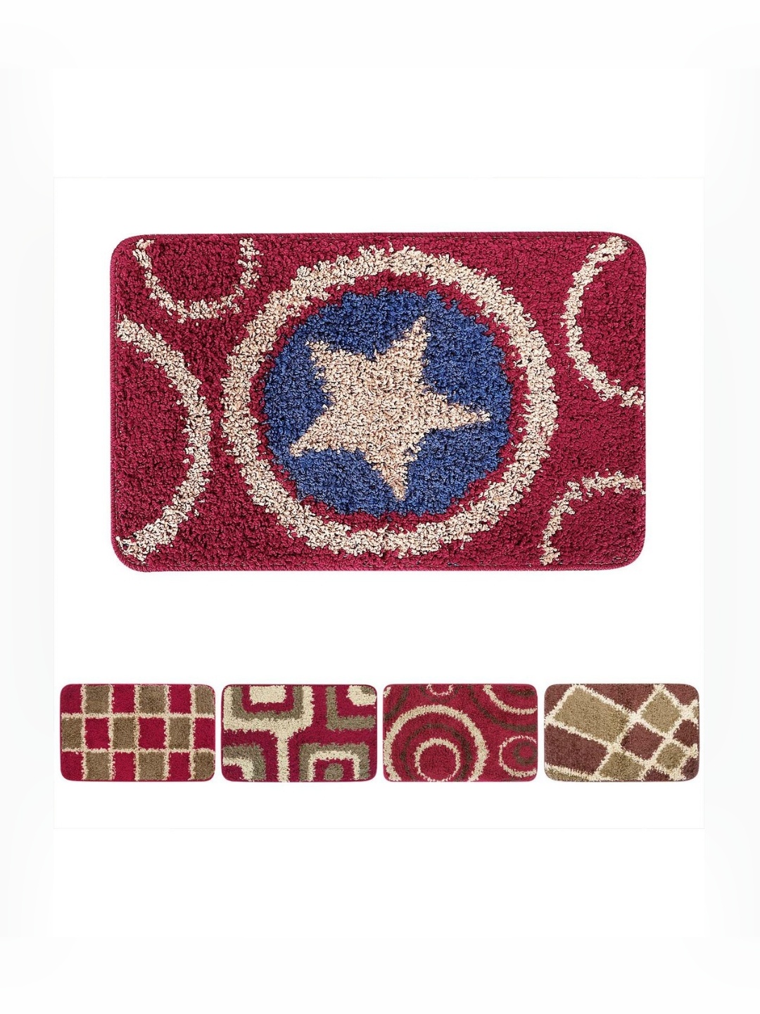 

HOKIPO Maroon & White Patterned Microfibre 2800 GSM Bath Rugs