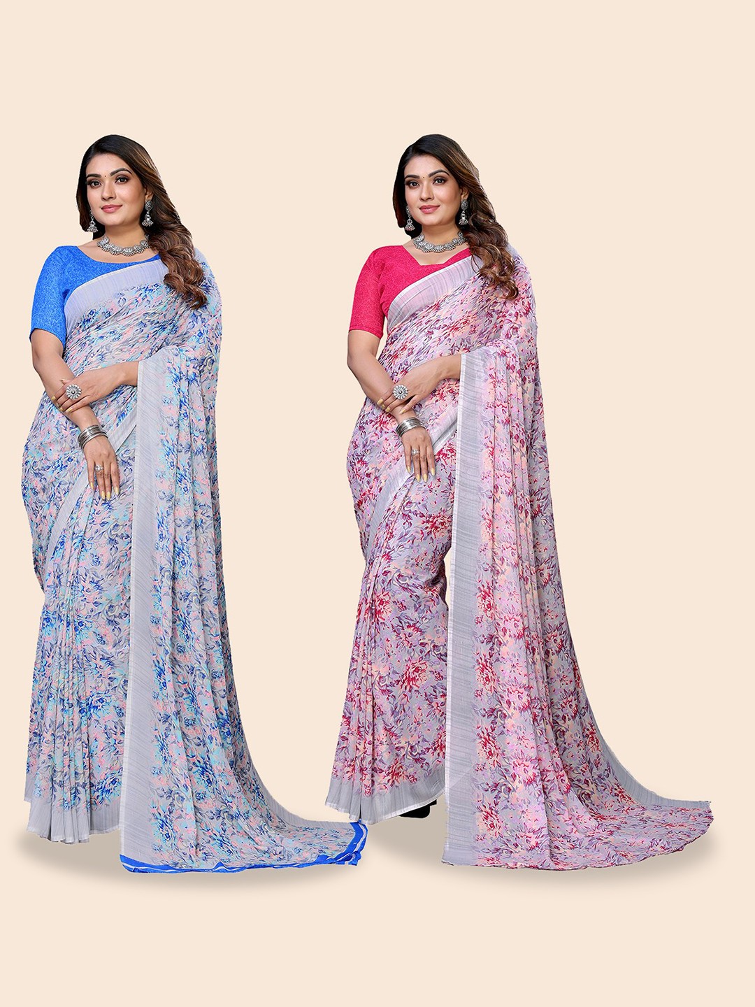 

Moda Rapido Floral Poly Georgette Saree, Pink